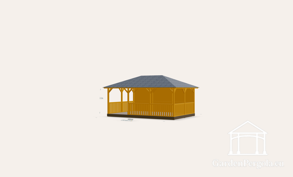 Gazebo 4x6m with gray shingle four slope roof