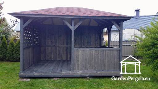 3x4m Träpaviljong mörkgrå