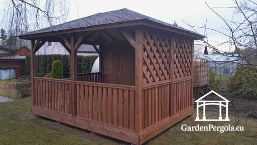 3x4m Brown Wooden Garden Gazebo