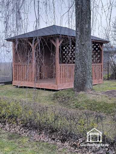 3x4m Brun Trädgårdspaviljong i Trä