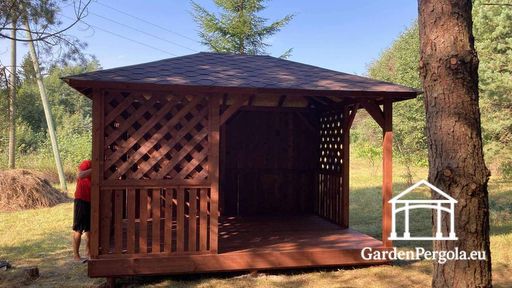 3x4 Brun Trädgårdspaviljong i trä — Privat, Mysig och V..