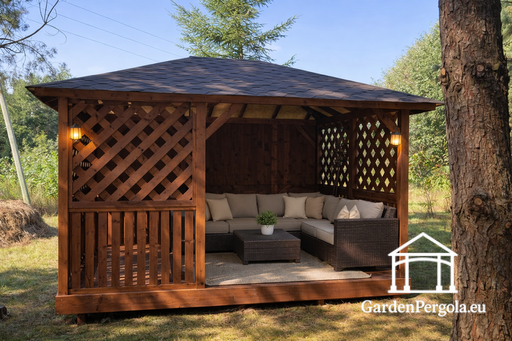 3x4 Brun Trädgårdspaviljong i trä — Privat, Mysig och V..