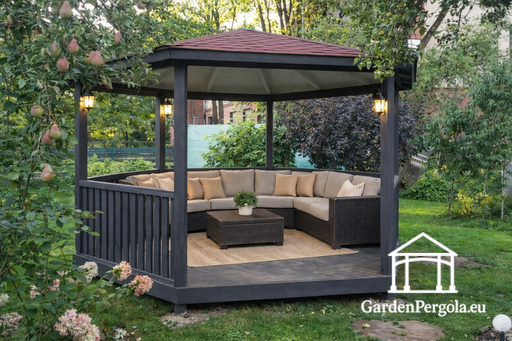 Mörkgrå 6-sidig lusthus