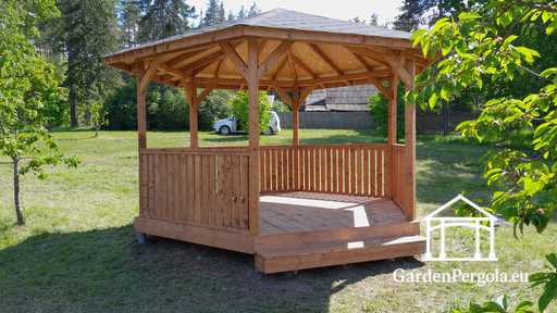 6 sided light gray gazebo