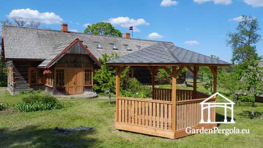 6 sided light gray gazebo