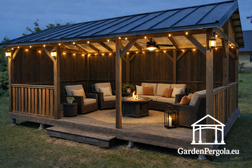 4x6m Trädgårdspaviljong med tvålutande metalltak