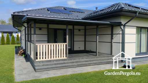 Trädgårdspaviljong 4x6m Mörkgrå med metalltak.