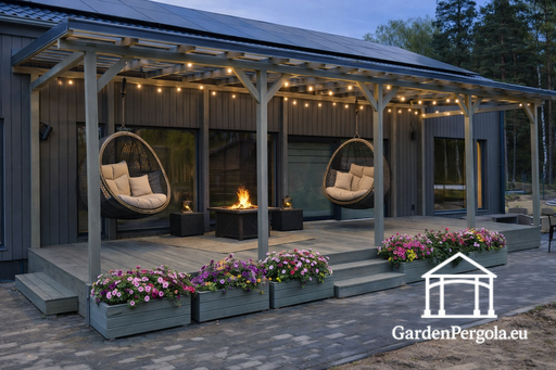 Pergola 3x10m med tak av polykarbonat