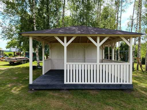 Mysig 4x4,5 m vit trädgårdspaviljong