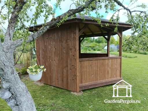 Six-Sided Dark Gray Garden Gazebo with grey Shingle Roof