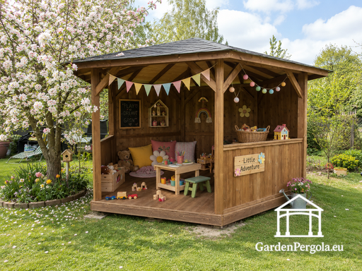 Six-Sided Dark Gray Garden Gazebo with grey Shingle Roof