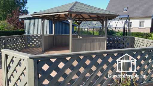 6-sided gazebo with solid railings