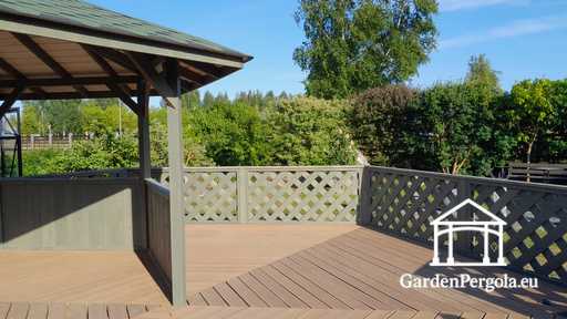 6-sided gazebo with solid railings