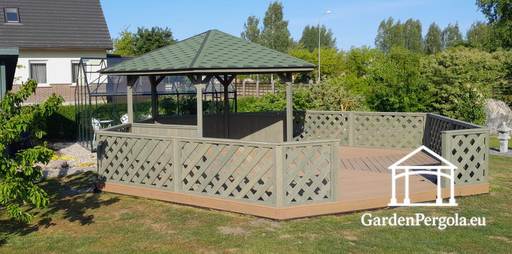 6-sided gazebo with solid railings
