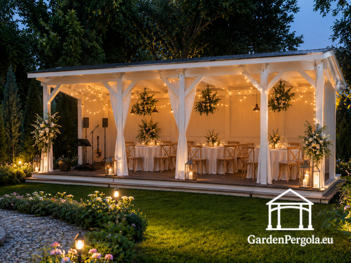 4x8 m träpergola med enkel lutande tak