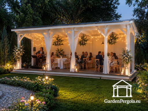 4x8 m träpergola med enkel lutande tak