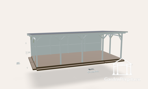 4x8 m wooden gazebo with a two-slope roof 