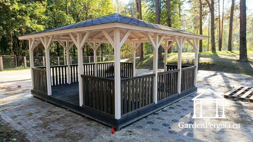 Gazebo en bois 5x5 m — Spacieux gazebo de jardin avec s..