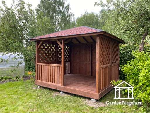 Gazebo de Madera Marrón de 3x3.5 m — Acogedor Gazebo de..