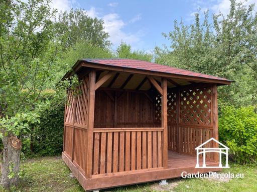 Gazebo de Madera Marrón de 3x3.5 m — Acogedor Gazebo de..