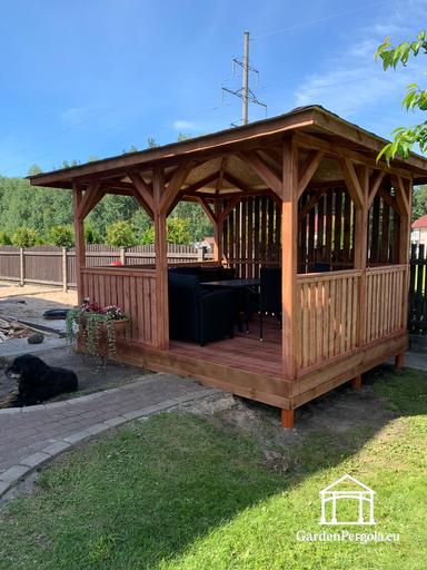 Gazebo de Madera Marrón de 3x3.5 m — Acogedor Gazebo de..