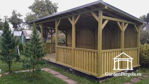 Gazebo de Madera Natural 4x7 m — Espacioso Gazebo de Ja..