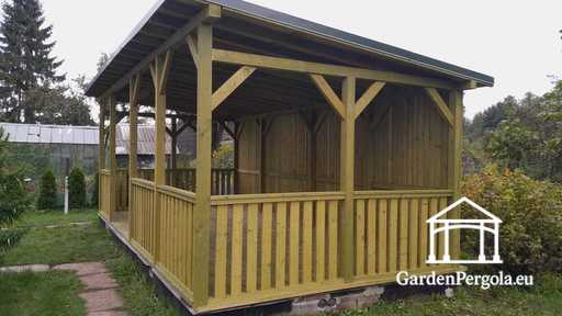 Gazebo de Madera Natural 4x7 m — Espacioso Gazebo de Ja..