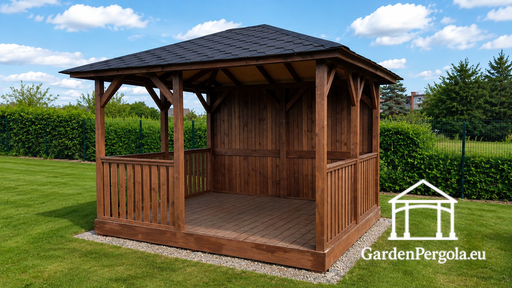 3x4 m Naturlig Trägazebo — Mysig Trädgårdsgazebo med Go..