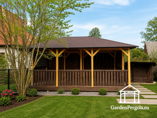 4x6 m Wooden Garden Gazebo — Spacious Brown Wooden Gaze..