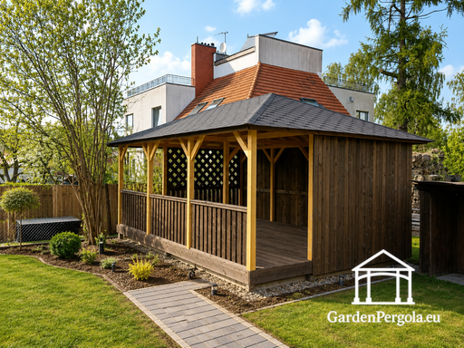 4x6 m Wooden Garden Gazebo — Spacious Brown Wooden Gaze..