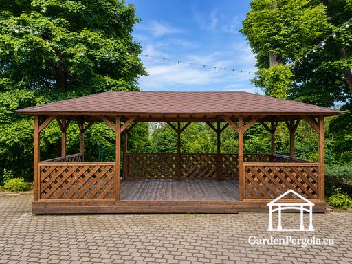 4x7 m Brun Trægazebo — Rummelig Havepavillon med Gulv, ..