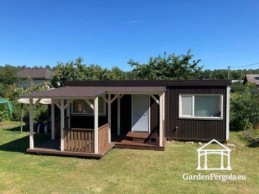 House-Attached Natural Wooden Veranda with Covered Roof
