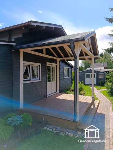 3x4 m House-Attached Wooden Veranda with Terrace and Co..