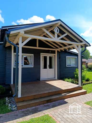 3x4 m House-Attached Wooden Veranda with Terrace and Co..
