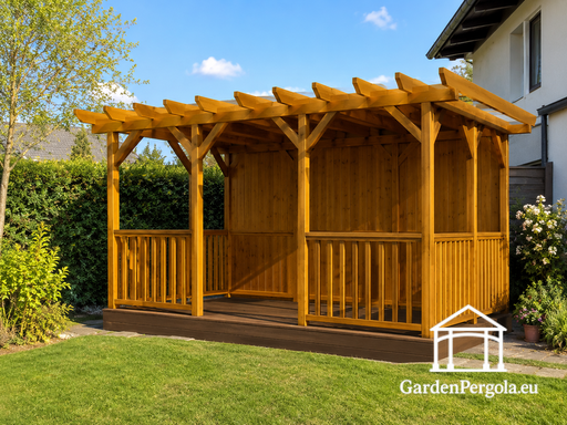 3x5 m Gyllene Träpergola med Golv — Träpergolatak