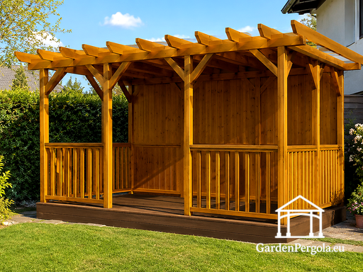 3x5 m Gyllene Träpergola med Golv — Träpergolatak
