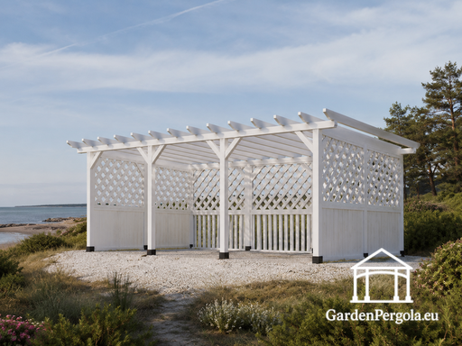 4x6 m Weiße Holzpergola ohne Boden — Holzpergola Dach