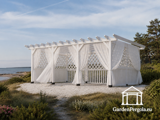 4x6 m Weiße Holzpergola ohne Boden — Holzpergola Dach