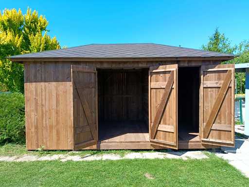 Capanno da giardino in legno su misura 3x5,5 m — Ampio capanno di stoccaggio con ampie porte doppie - 5