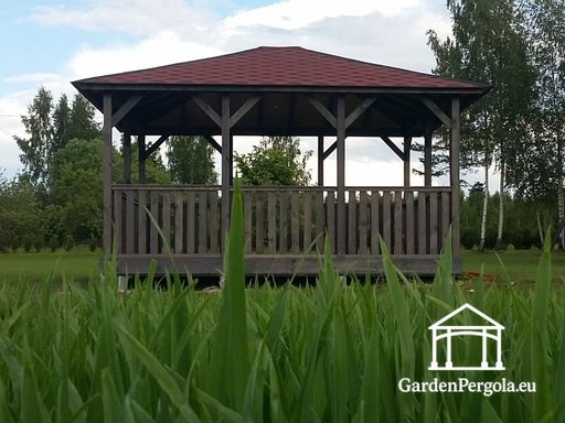 Gazebo de Jardín de Madera Gris Oscuro de 4x4.5 m