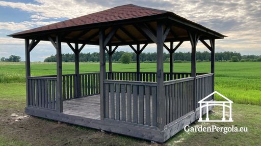 4x4.5 m Dark Grey Wooden Garden Gazebo