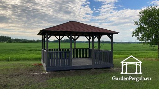 4x4.5 m Dark Grey Wooden Garden Gazebo