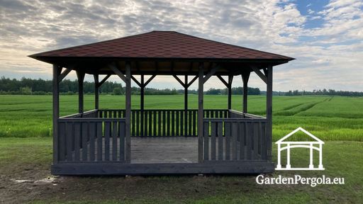 4x4.5 m Dark Grey Wooden Garden Gazebo