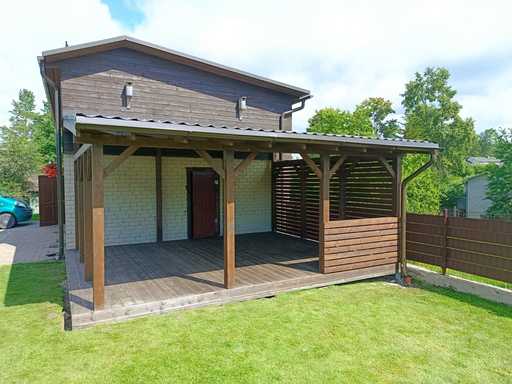 Dark Brown Wooden House-Attached Veranda with Covered R..