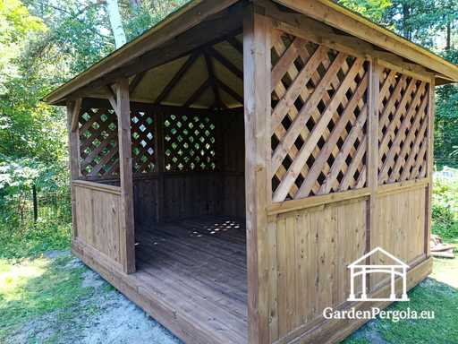3x4 m Dark Brown Wooden Garden Gazebo