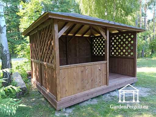 3x4 m Dark Brown Wooden Garden Gazebo