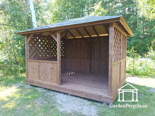 3x4 m Dark Brown Wooden Garden Gazebo