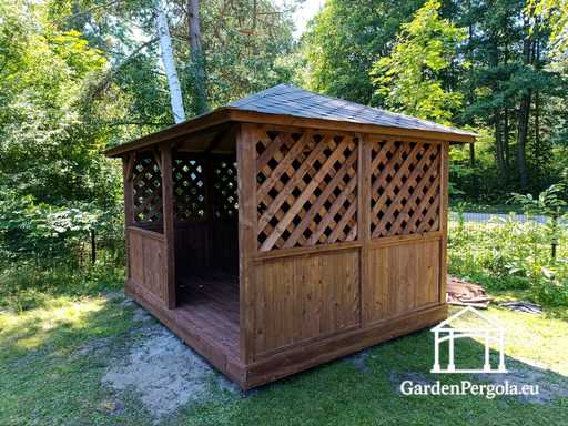 3x4 m Dark Brown Wooden Garden Gazebo