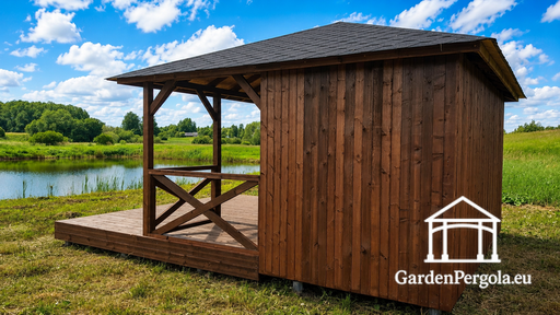 4x4.5 m Wooden Garden Gazebo with 2x4.5 m Open Terrace