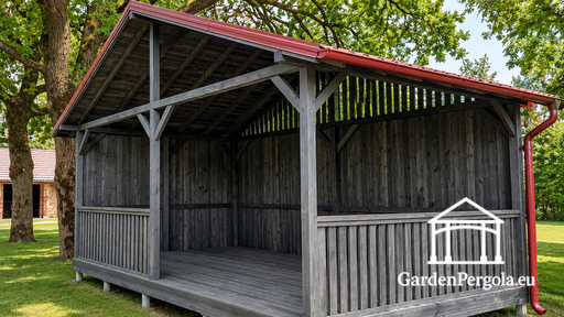 4x6 m Dark Grey Wooden Garden Gazebo with Metal Roof